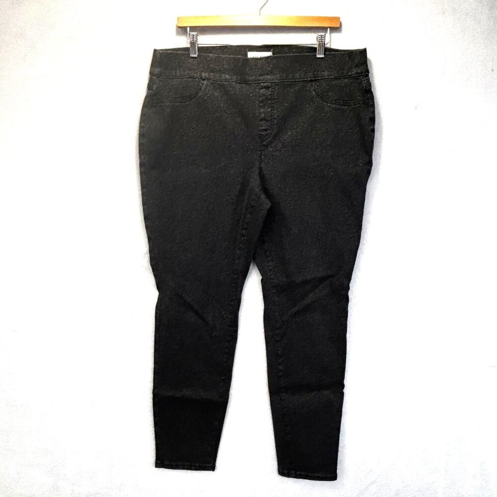 Lane Bryant Womens 18 Black Glitter Jegging Pants High Rise Pull On Signature